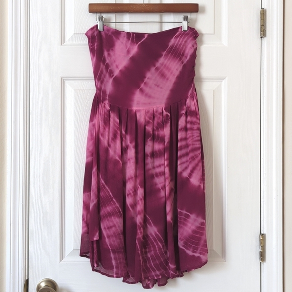 Lucky Brand Y2K Vintage Tie Dyed Silk Strapless A-Line Mini Wrap Dress Purple S - Picture 1 of 12